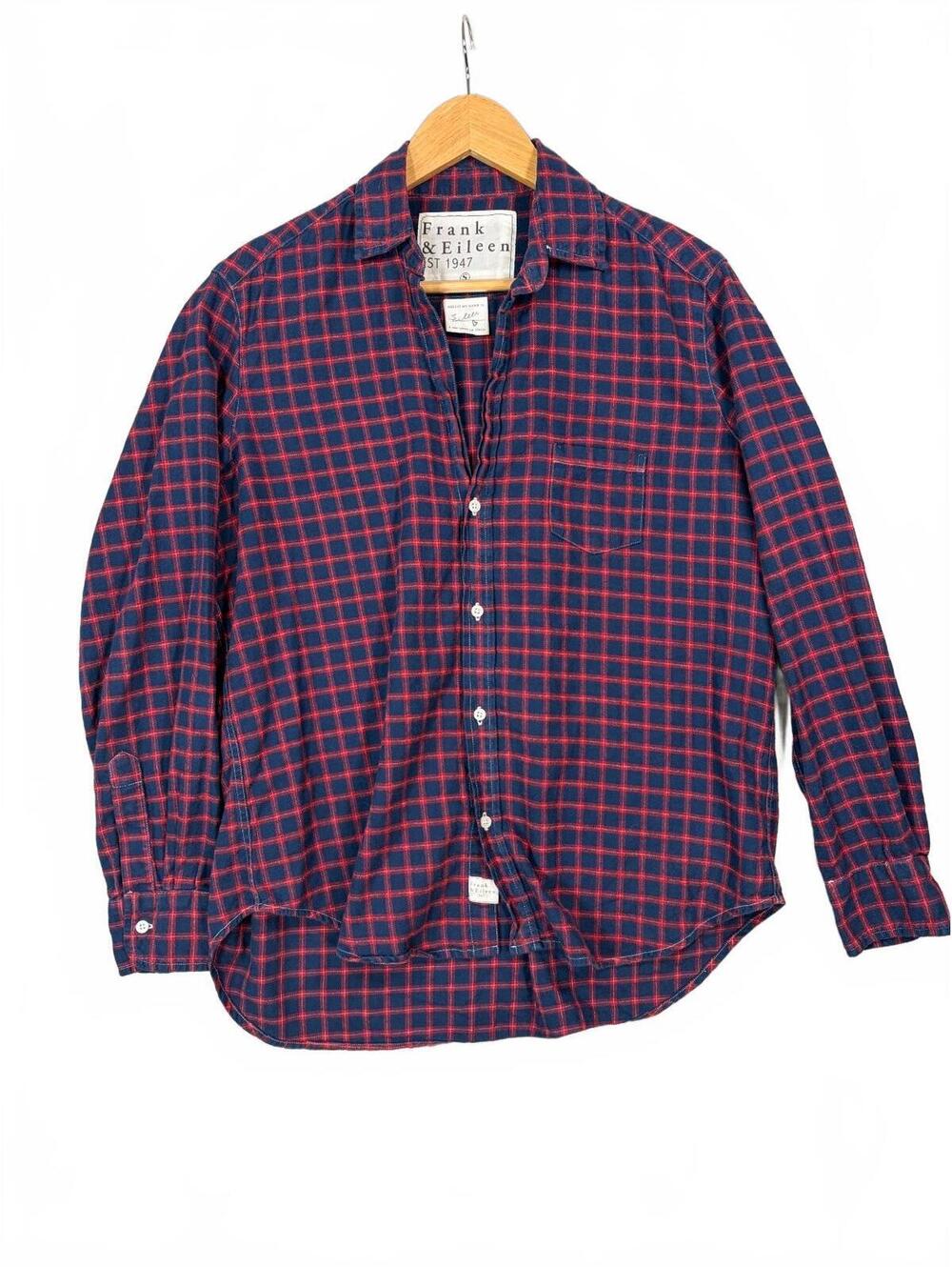 Frank & Eileen Women Size S Eileen Red Navy Plaid Buttondown Shirt Oversize Fall